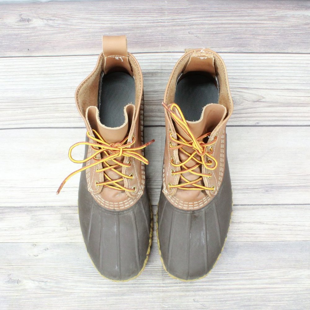 LL BEAN Brown Ankle 6-Inch Unlined Lace Up Leather Duck Boots Size 10 M - Picture 6 of 10